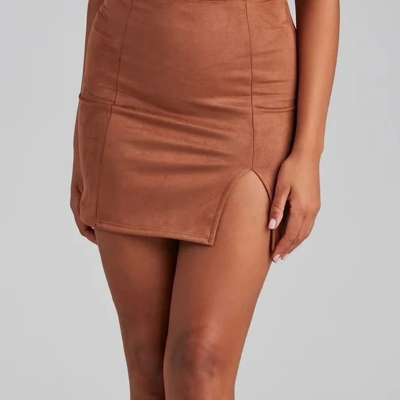 Windsor Dresses & Skirts - Windsor Brown Asymmetrical Pencil Mini Skirt